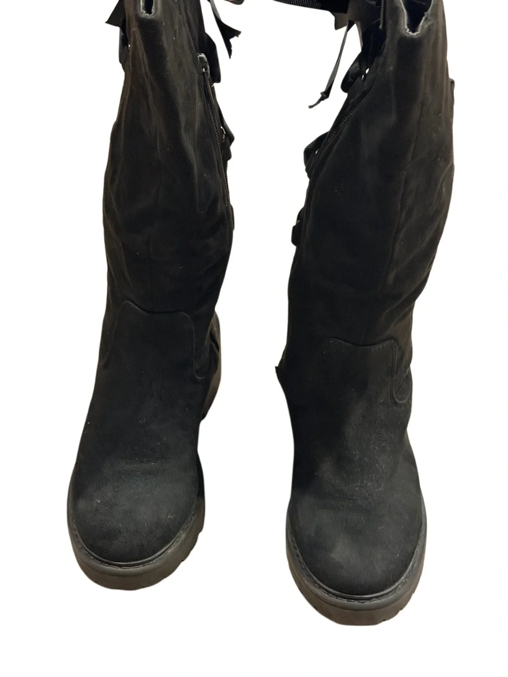 DV by Dolce Vita Franka 1 Black Tall Ribbon Lace Wedge Boots